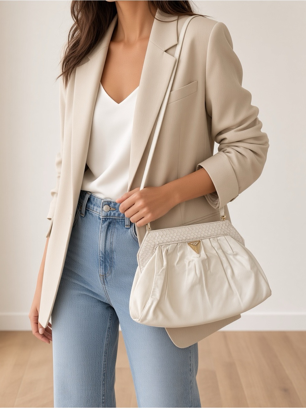 Vintage 80s White Leather Slouchy Shoulder Bag Mode Italy